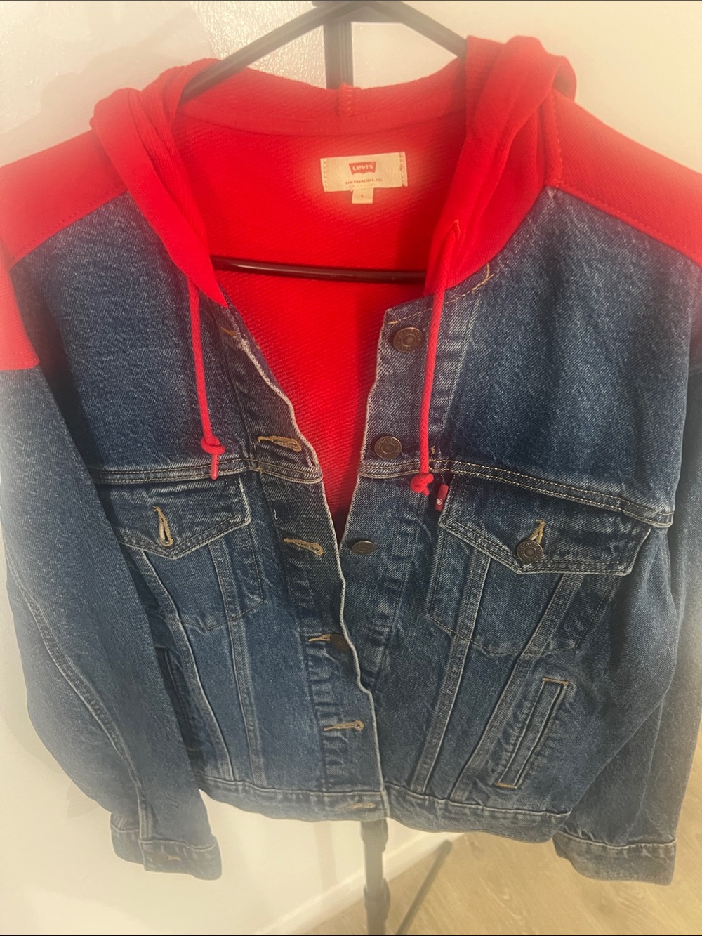 Levi's Kids Blue Denim Jacket with Red Hood